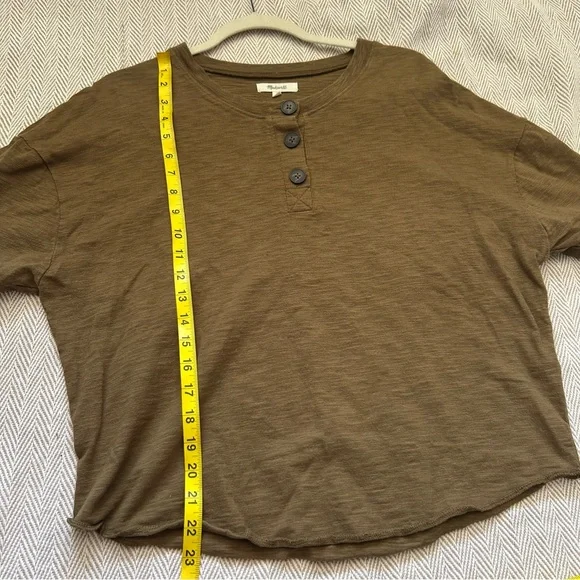 Madwell olive green henley short sleeve crop shirt - Picture 4 of 9